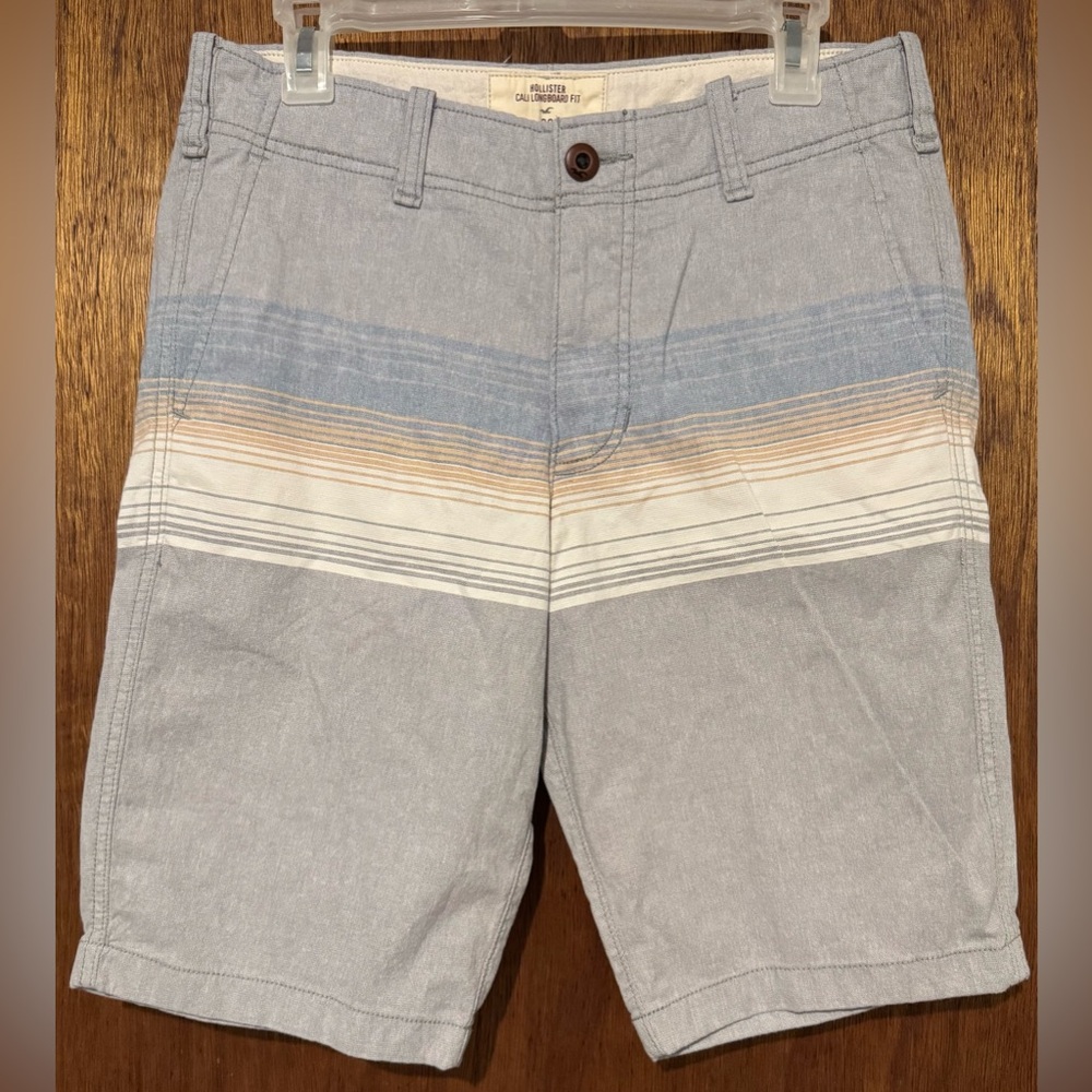 Hollister Gray & Blue Men's Shorts - Striped Cali Longboard - Waist 30 Like New